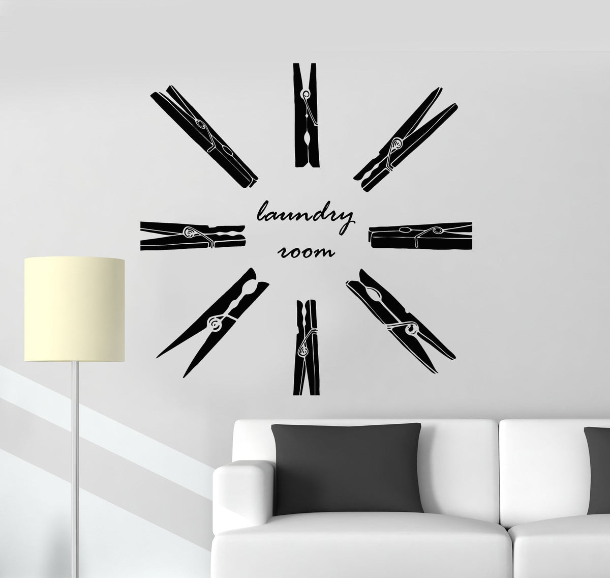 Vinyl Wall Decal Laundry Room Service Clothespins Art Decor Stickers M ...