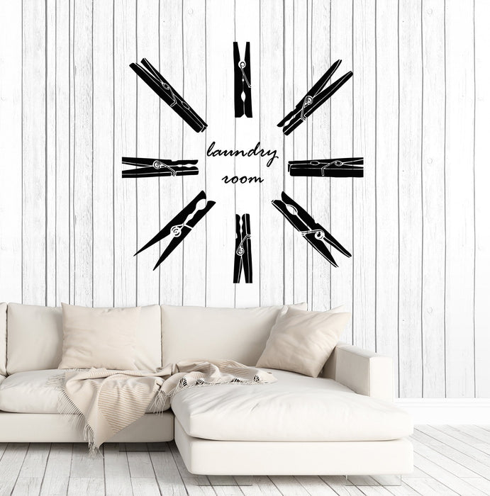Vinyl Wall Decal Laundry Room Service Clothespins Art Decor Stickers M ...