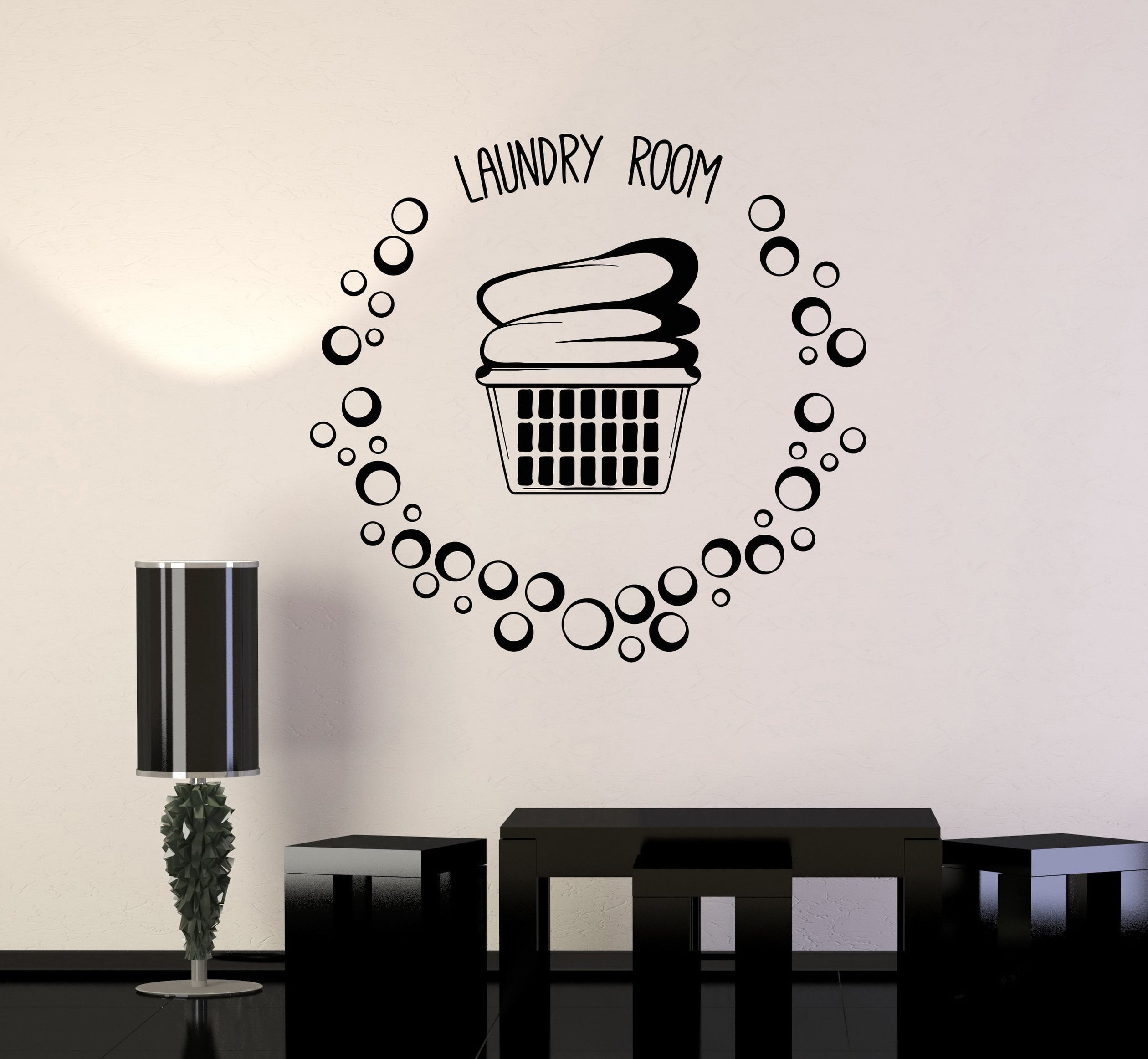 Vinyl Wall Decal Laundry Room Basket Clothes Bubbles Stickers Mural Un 