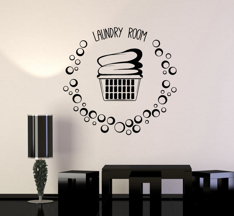 Vinyl Wall Decal Laundry Room Basket Clothes Bubbles Stickers Mural Unique Gift (ig5148)