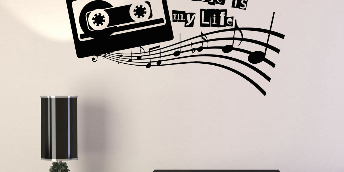 Vinyl Wall Decal Audio cassette Musical Quote Music Notes Stickers Mur ...