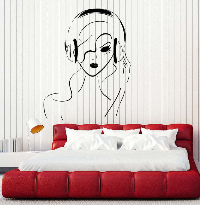 Vinyl Wall Decal Teen Girl Woman Musical Art Headphones Music Stickers Mural Unique Gift (ig4987)