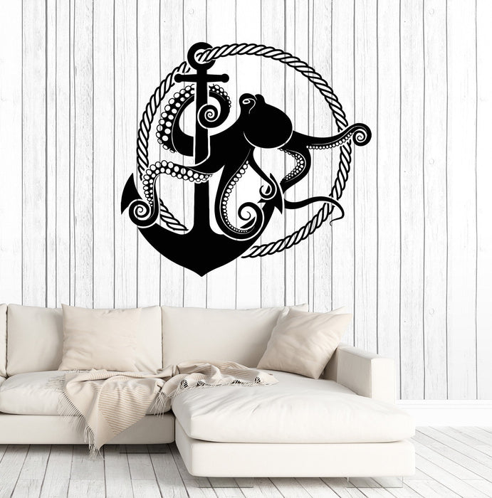 Vinyl Wall Decal Anchor Octopus Rope Nautical Style Marine Art Stickers Mural Unique Gift (ig4998)