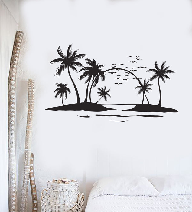 Vinyl Wall Decal Sun Palms Beach Style Ocean Islands Art Stickers Mural Unique Gift (ig5014)