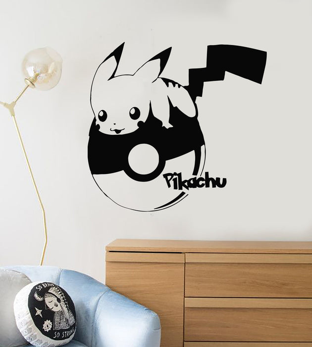 Vinyl Wall Decal Pikachu Funny Art Decor for Kids Room Pokemon Stickers Mural Unique Gift (ig5133)