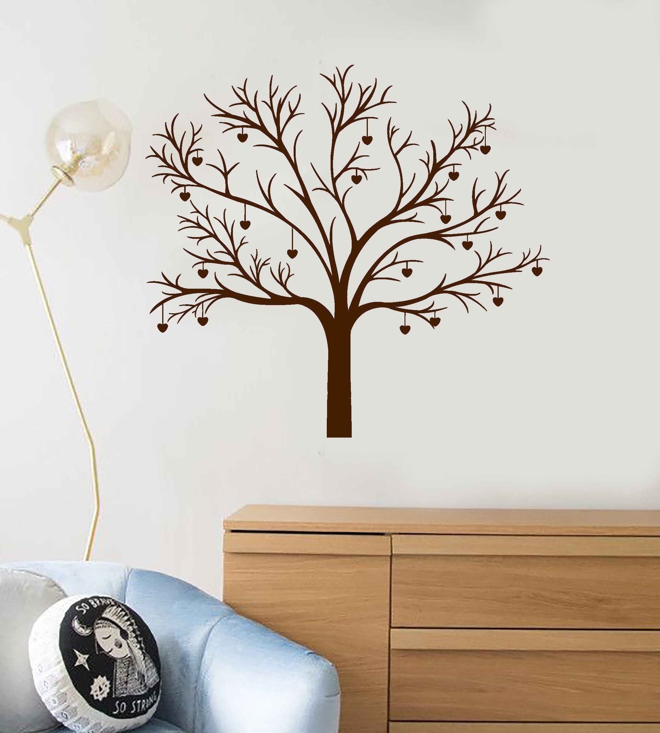 Vinyl Wall Decal Romantic Tree Bedroom Art Room Idea Hearts Love Stick ...