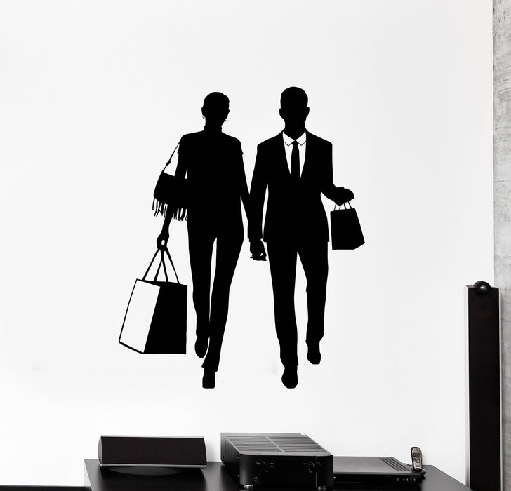 Vinyl Wall Decal Shopping Silhouette Couple Bag Shop Stickers Mural Unique Gift (ig5029)