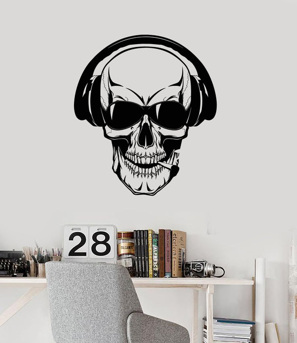 Autocollant mural en vinyle pour chambre d'adolescent, casque, cigarette, tête de mort, cadeau unique (ig5196)