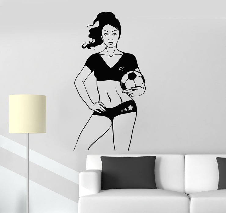 Autocollant mural en vinyle pour fille de football, joueur de sport, femme, décoration artistique, cadeau unique (ig5067)