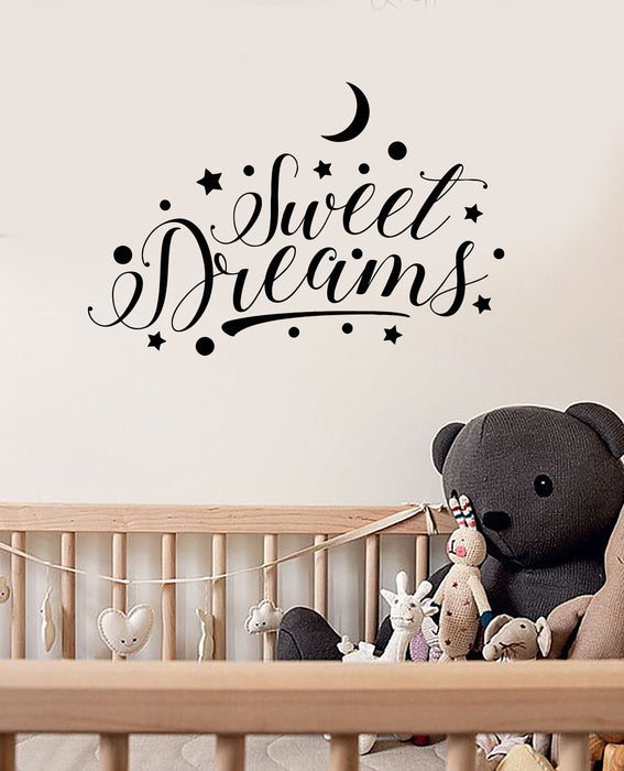 Autocollant mural en vinyle Sweet Dreams Lettrage Étoiles Croissant Chambre Bébé Chambre Autocollants Mural Cadeau Unique (ig4989)