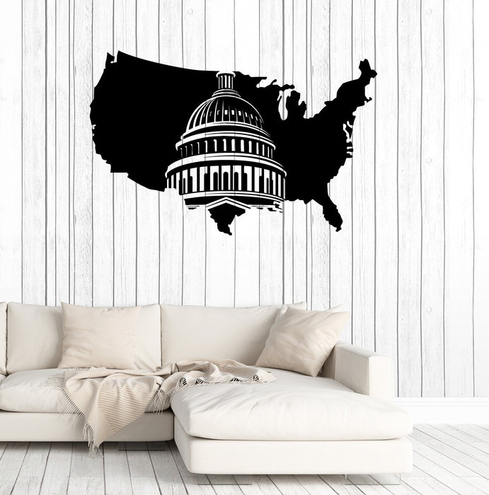 Vinyl Wall Decal USA Map United States Washington Capitol Stickers Mural Unique Gift (ig4993)