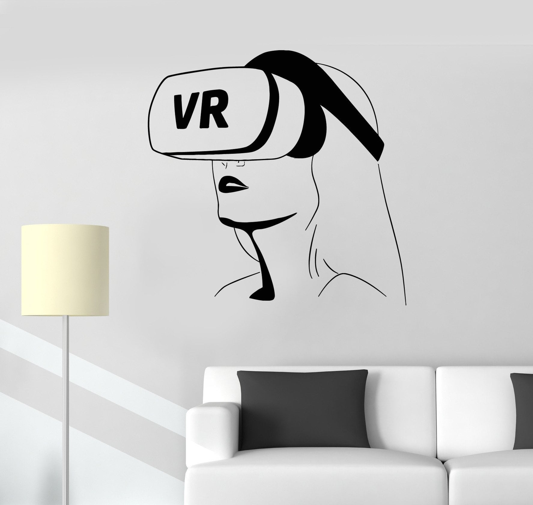 Vr Building Decal Vinyl Wall Decal VR Headset Virtual Reality Woman Video Games Stickers ...
