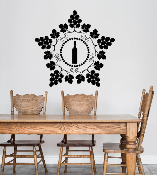 Vinyl Wall Decal Wine Leaves Grapes Alcohol Drink Bar Restaurant Stickers Mural Unique Gift (ig5085)