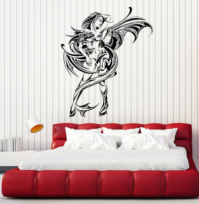 Vinyl Wall Decal Naked Woman with Dragon Fantasy Art Stickers Mural Unique Gift (ig4979)