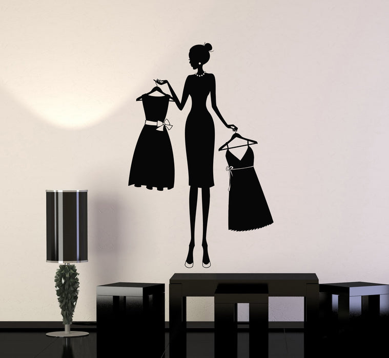 Vinyl Wall Decal Silhouette Fashion Style Woman Dresses Dress Shop Stickers Mural Unique Gift (ig5060)