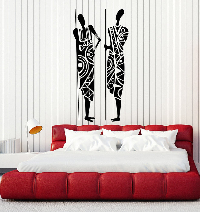 Vinyl Wall Decal African Warriors with Spears Ethnic Style Africa Stickers Mural Unique Gift (ig5018)
