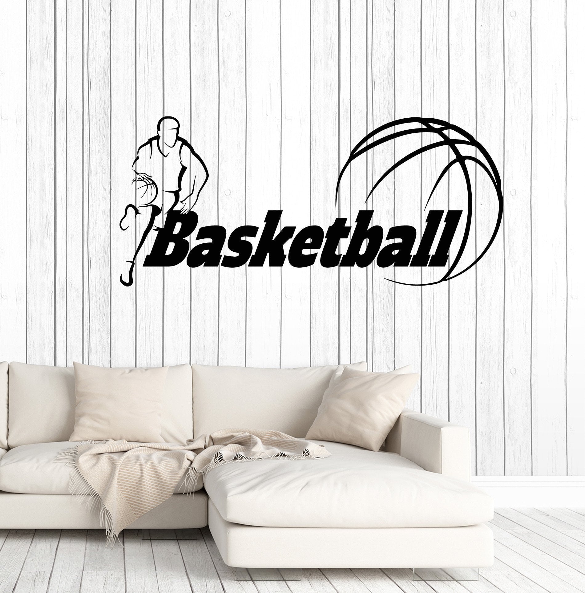 Vinyl Wall Decal Basketball Lettering Player Boys Room Art Stickers Mu ...