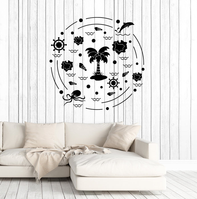Vinyl Wall Decal Beach Style Palm Octopus Marine Nautical Art Stickers Mural Unique Gift (ig5054)