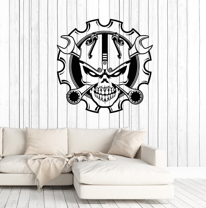 Vinyl Wall Decal Skull Wrench Garage Decorating Idea Car Driver Stickers Mural Unique Gift (ig5032)