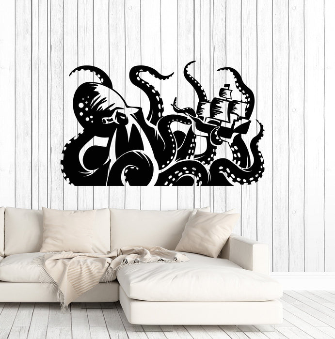 Vinyl Wall Decal Kraken Octopus Ship Tentacles Nautical Bathroom  Art Stickers Mural Unique Gift (ig5064)