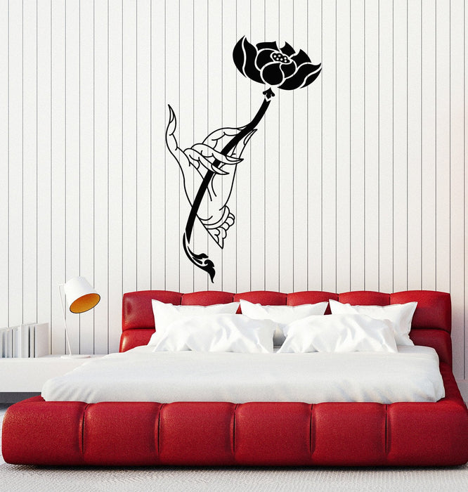 Vinyl Wall Decal Lotus Flower Hand Yoga Studio Buddhism Hinduism Stickers Mural Unique Gift (ig5037)