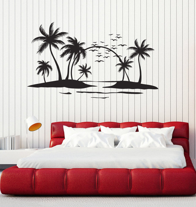 Vinyl Wall Decal Sun Palms Beach Style Ocean Islands Art Stickers Mural Unique Gift (ig5014)