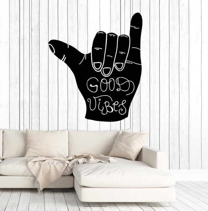 Vinyl Wall Decal Shaka Sign Good Vibes Hawaii Surfer Art Stickers Mural Unique Gift (ig5011)