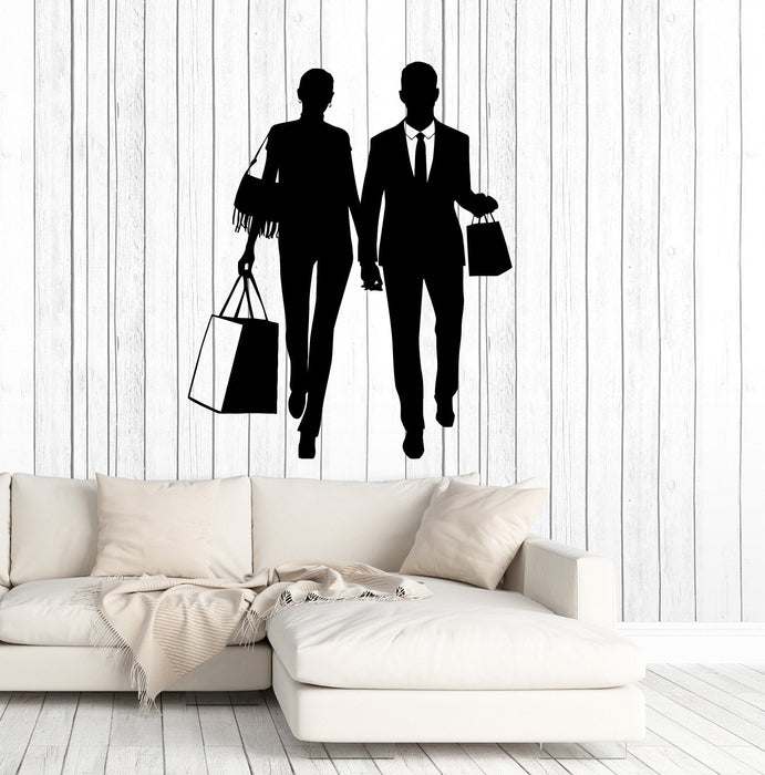 Vinyl Wall Decal Shopping Silhouette Couple Bag Shop Stickers Mural Unique Gift (ig5029)
