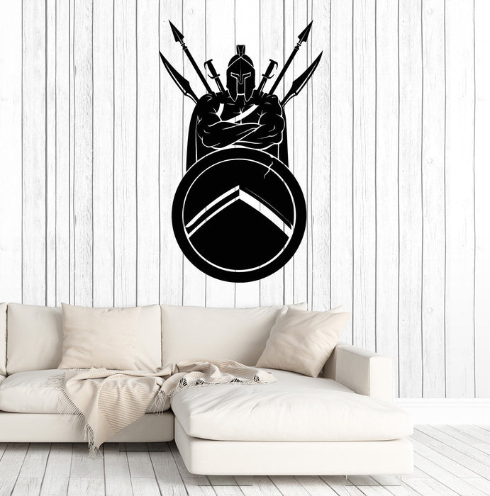 Autocollant mural en vinyle Casque de guerrier spartiate Bouclier Lance Épée Autocollants Mural Cadeau unique (ig5003)