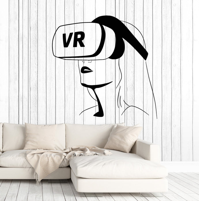 Vinyl Wall Decal VR Headset Virtual Reality Woman Video Games Stickers Mural Unique Gift (ig5055)