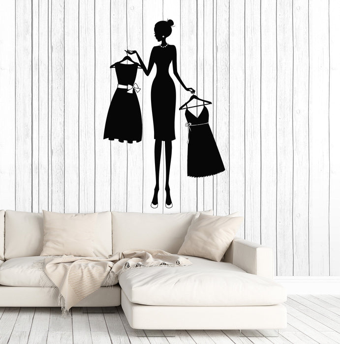 Vinyl Wall Decal Silhouette Fashion Style Woman Dresses Dress Shop Stickers Mural Unique Gift (ig5060)