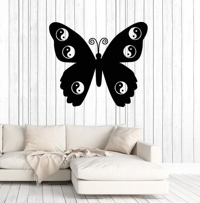 Autocollant mural en vinyle Zen Papillon Yin Yang Yoga Méditation Salle Art Autocollants Mural Cadeau Unique (ig5008)