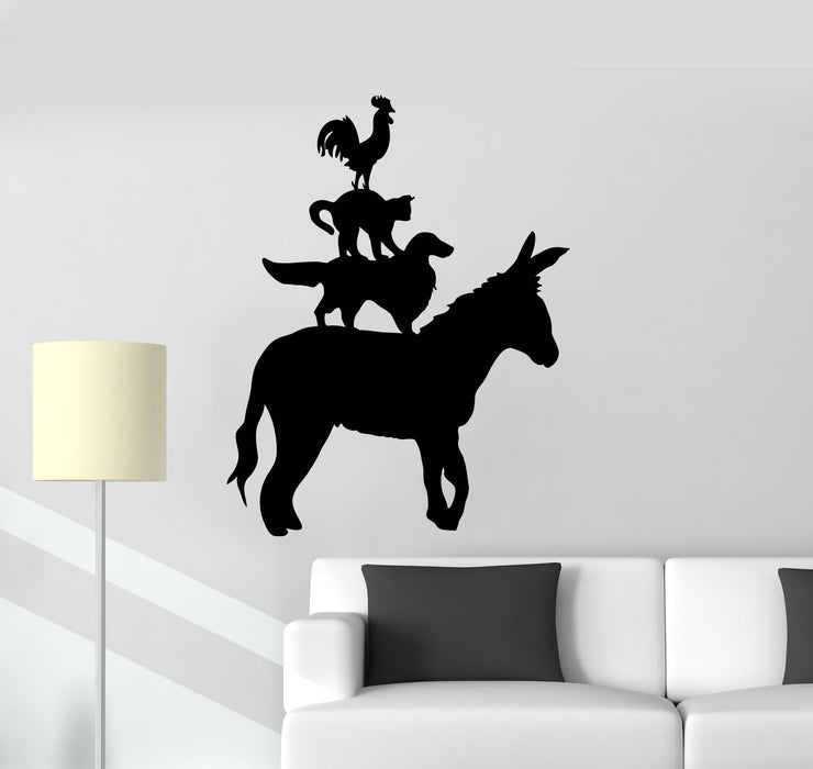 Vinyl Wall Decal Farm Silhouette Animals Donkey Dog Cat Rooster Stickers Mural Unique Gift (ig5106)