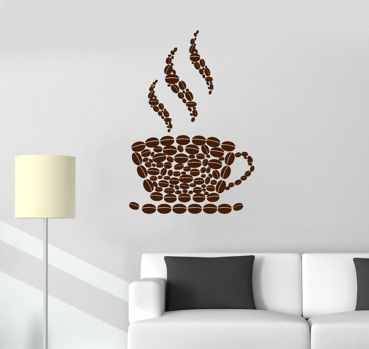 Vinyl Wall Decal Coffee Beans Cup House Shop Kitchen Stickers Unique Gift (ig3393)