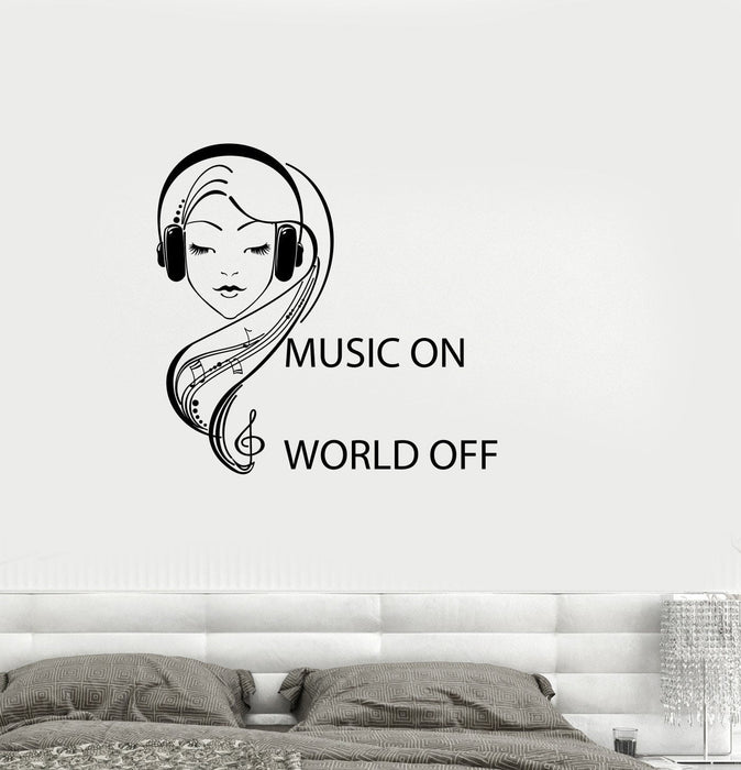Vinyl Decal Quote Teen Girl Room Music Headphones Musical Wall Sticker Mural Unique Gift (ig2746)