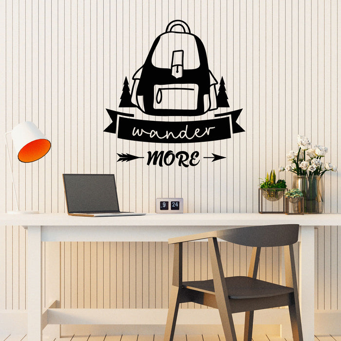 Vinyl Wall Decal Phrase Wander More Backpack Adventure Awaits Stickers Mural (g8182)