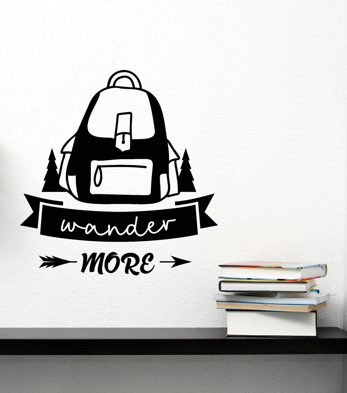 Vinyl Wall Decal Phrase Wander More Backpack Adventure Awaits Stickers