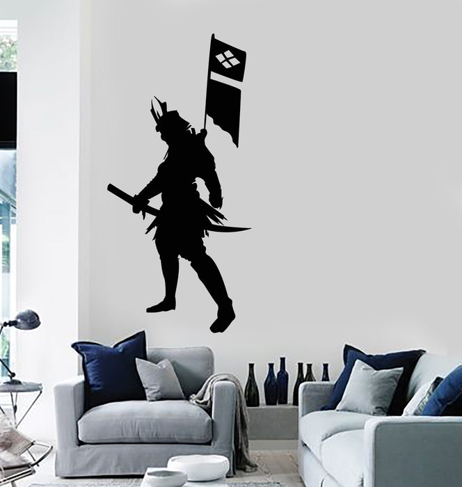 Виниловая наклейка на стену Японский флаг Самурай Силуэт Катана Воин Наклейки Фреска (g2099)