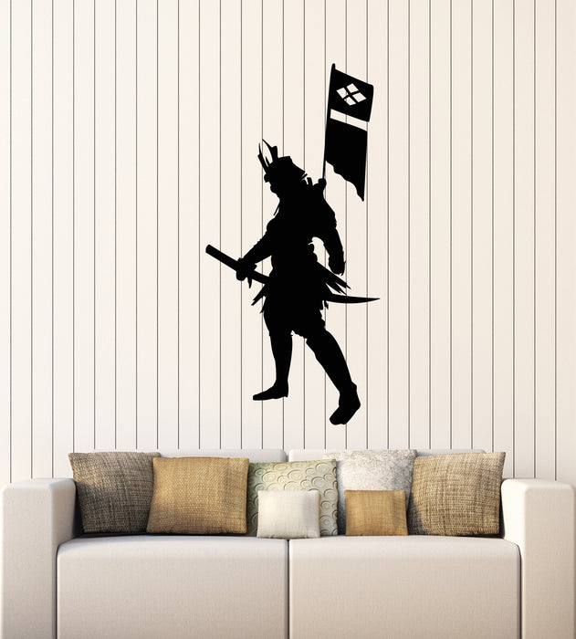 Виниловая наклейка на стену Японский флаг Самурай Силуэт Катана Воин Наклейки Фреска (g2099)