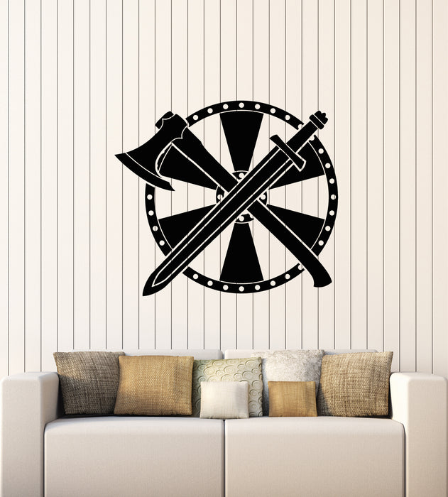 Vinyl Wall Decal Man Cave Decor Warrior Shield Axe Sword Weapons Stickers Mural (g1383)