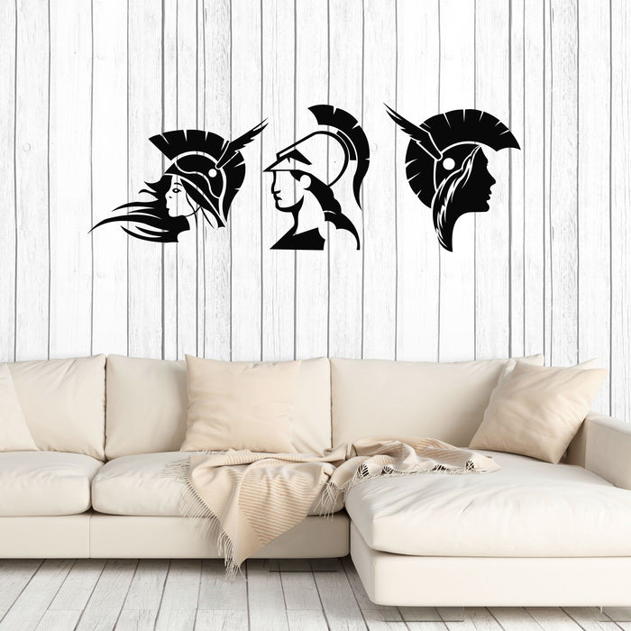 Warrior Heads Vinyl Wall Decal Spartan Helmet Soldiers Gladiator Stickers Mural (k215)