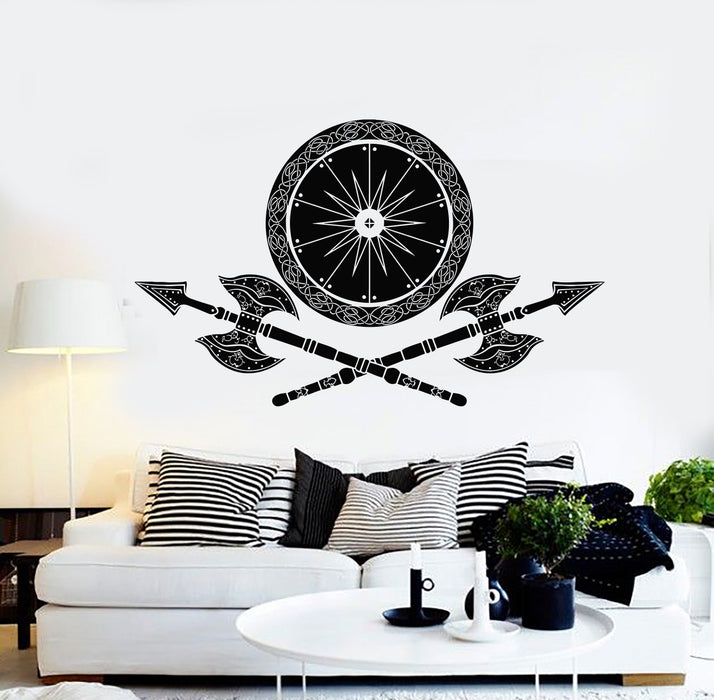 Vinyl Wall Decal Symbol Viking Warriors Weapons Shield And Axes Stickers Mural (g5212)