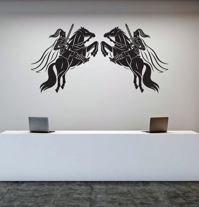 Warriors on Horseback Vinyl Wall Decal Symmetry Riders Sword Stickers Mural (k086)