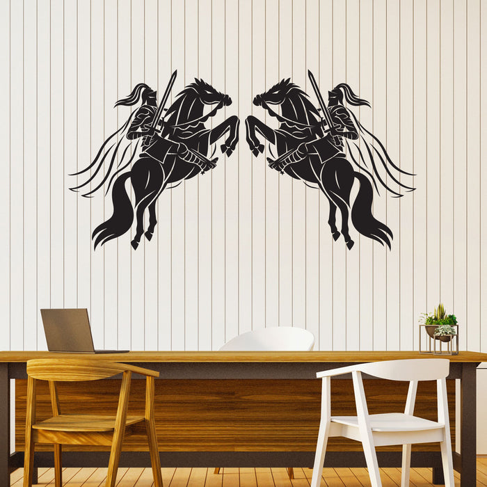 Warriors on Horseback Vinyl Wall Decal Symmetry Riders Sword Stickers Mural (k086)