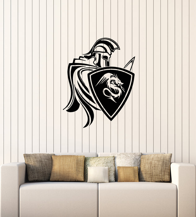 Vinyl Wall Decal Military Spartan Warrior With Spear Shield Stickers Mural (g3676)
