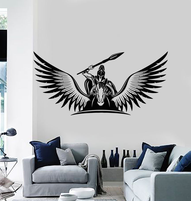 Vinyl Wall Decal Spartan Warrior With Pegasus Wings Spear Shield Stickers Mural (g4091)