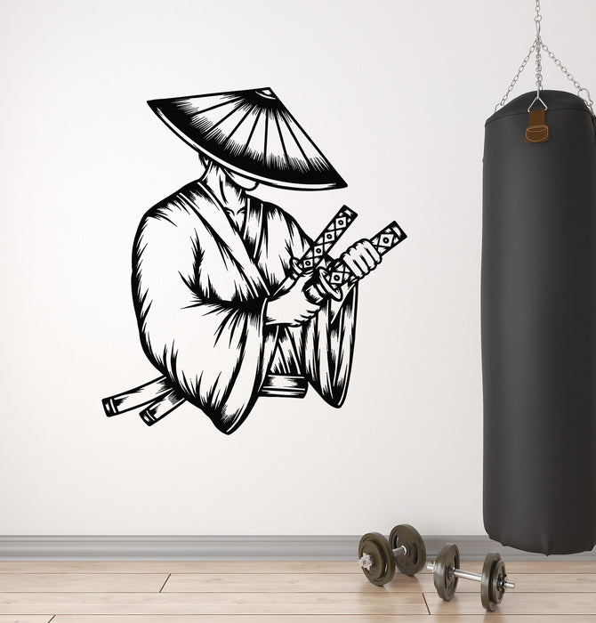 Vinyl Wall Decal Ronin In Hat Asian Warrior With Sword Decor Stickers Mural (g7171)