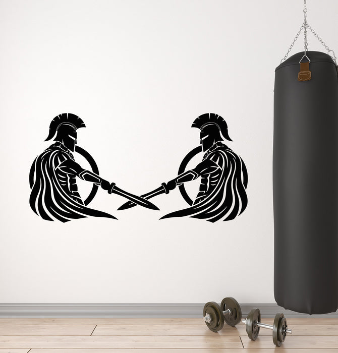 Vinyl Wall Decal Spartans Silhouette Warriors Symbol Sword Shield Stickers Mural (g7407)