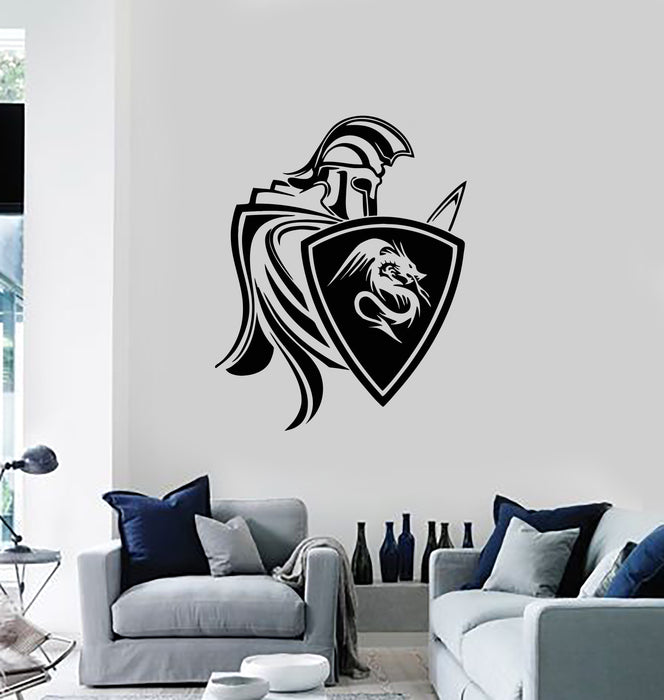 Vinyl Wall Decal Military Spartan Warrior With Spear Shield Stickers Mural (g3676)