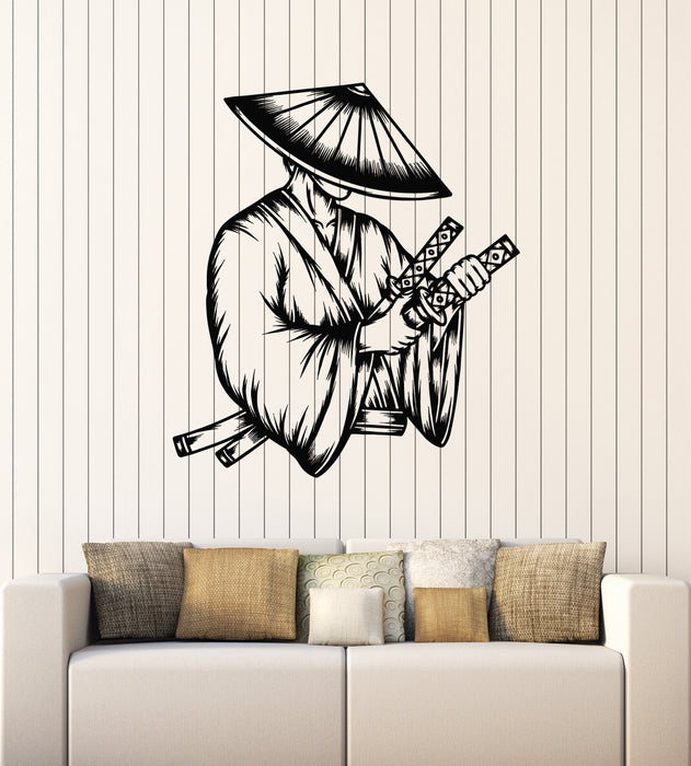 Vinyl Wall Decal Ronin In Hat Asian Warrior With Sword Decor Stickers Mural (g7171)